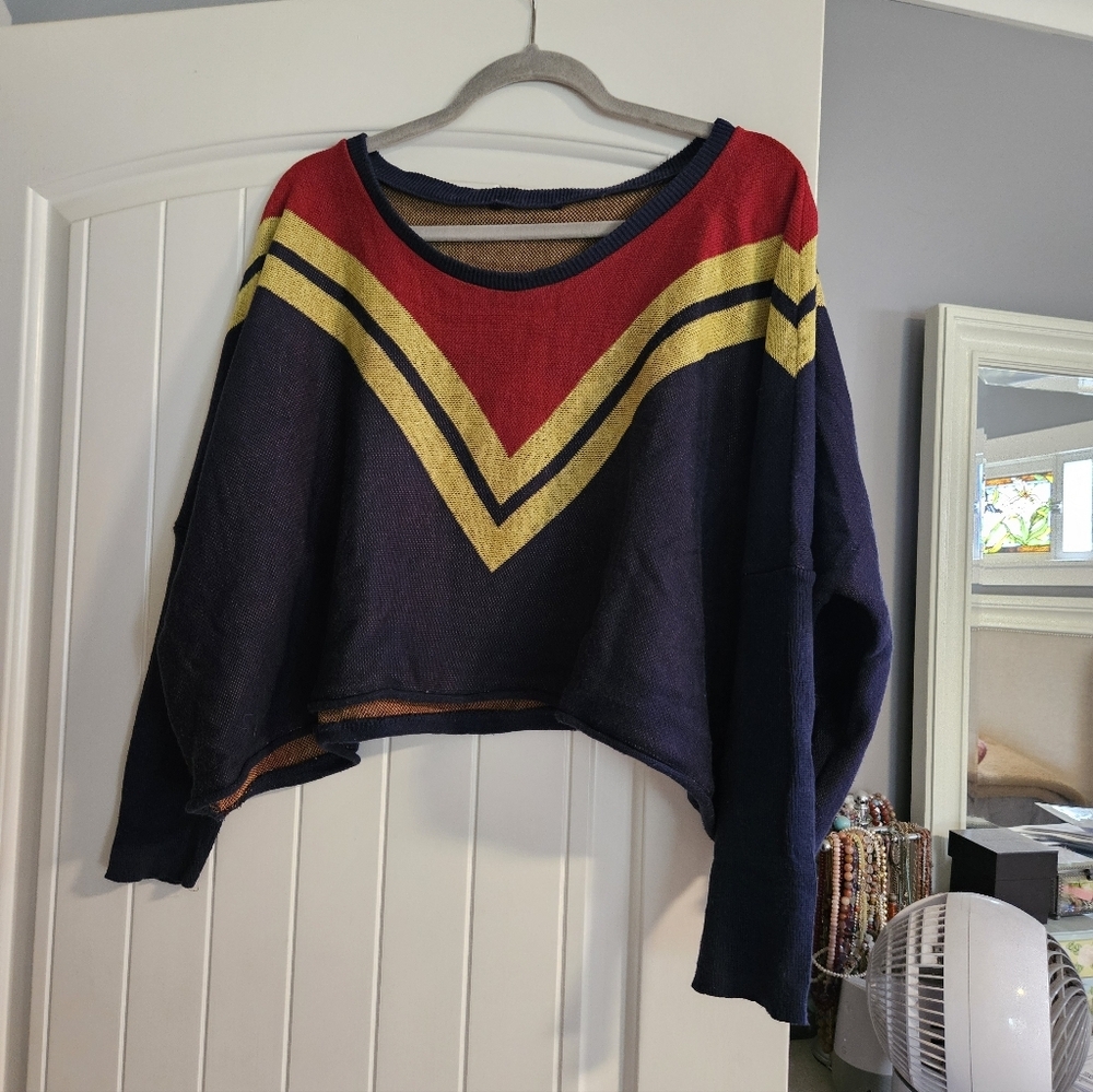 El Hoffer Marvel-Inspired Cropped Knit Sweater XL | Bold Chevron | Oversized Fit